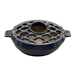 Vintage John Wright Cast Iron 3 Qt Wood Stove Steamer With Lattice Top Dark Blue